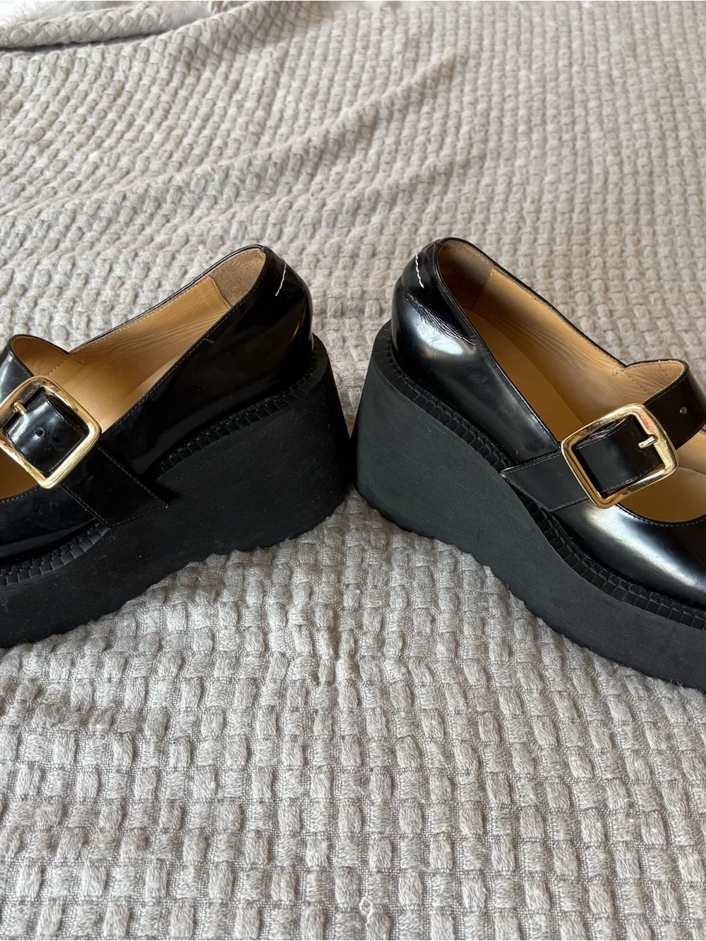 Maison Martin Margiela Black Patent Leather Platform Mary Jane Platforms